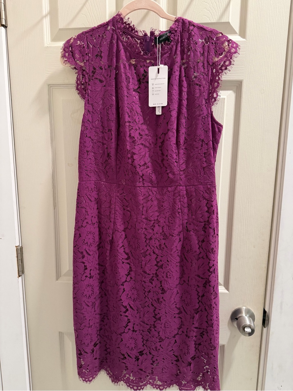Magenta Lace Sheath Dress - Unknown Brand